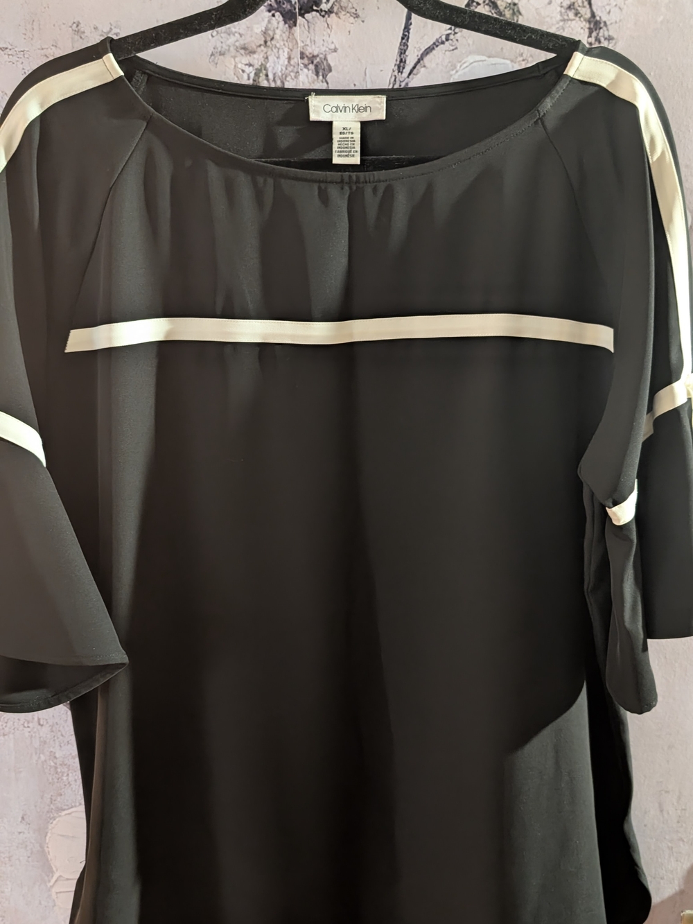 Calvin Klein Black Blouse with White Accent Stripes